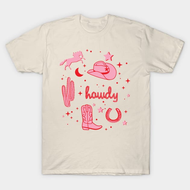 Pastel Cowboy Hat and Boot Pattern Pink Cowgirl Aesthetic T-Shirt by YourGoods